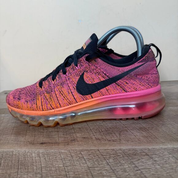 Nike Shoes - Womens Nike Flyknit Air Max Running Shoes Size 7.5 Pink Orange Black 620659-800